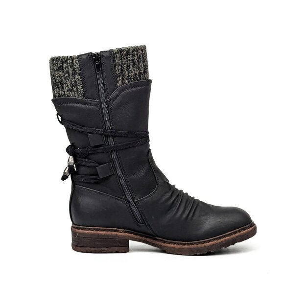 Rieker Women Dominika 73 Pale Black Vegan Leather Lace-up Zip Boots 8US EUR 38 - Picture 3 of 7